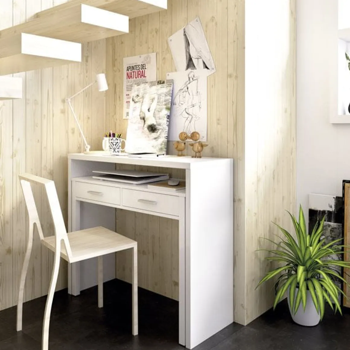 Consola Seven diseño extensible blanco brillo 99x88x36 cm