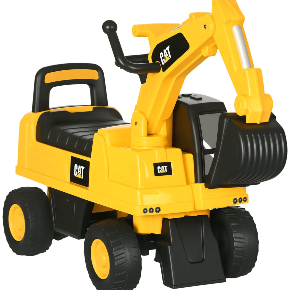 Correpasillos Excavadora Homcom con accesorios y licencia CAT amarillo 47,5x27,5x85 cm