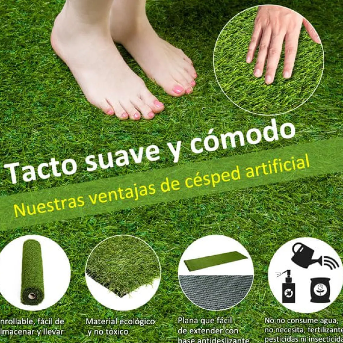 Césped artificial tipo alfombra exterior verde 25 mm
