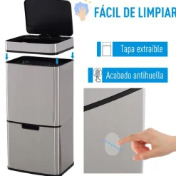 Cubo de basura con sensor Homcom apertura automática 72L inox 81x42x30 cm