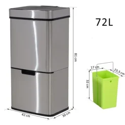 Cubo de basura con sensor Homcom apertura automática 72L inox 81x42x30 cm