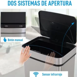 Cubo de basura con sensor Homcom apertura automática 72L inox 81x42x30 cm