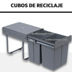 Cubo de basura Homcom 3 contenedores extraíble gris 41,8x48x34,2 cm