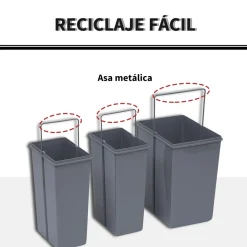 Cubo de basura Homcom 3 contenedores extraíble gris 41,8x48x34,2 cm