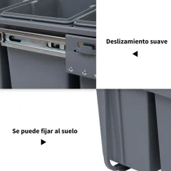 Cubo de basura Homcom 3 contenedores extraíble gris 41,8x48x34,2 cm