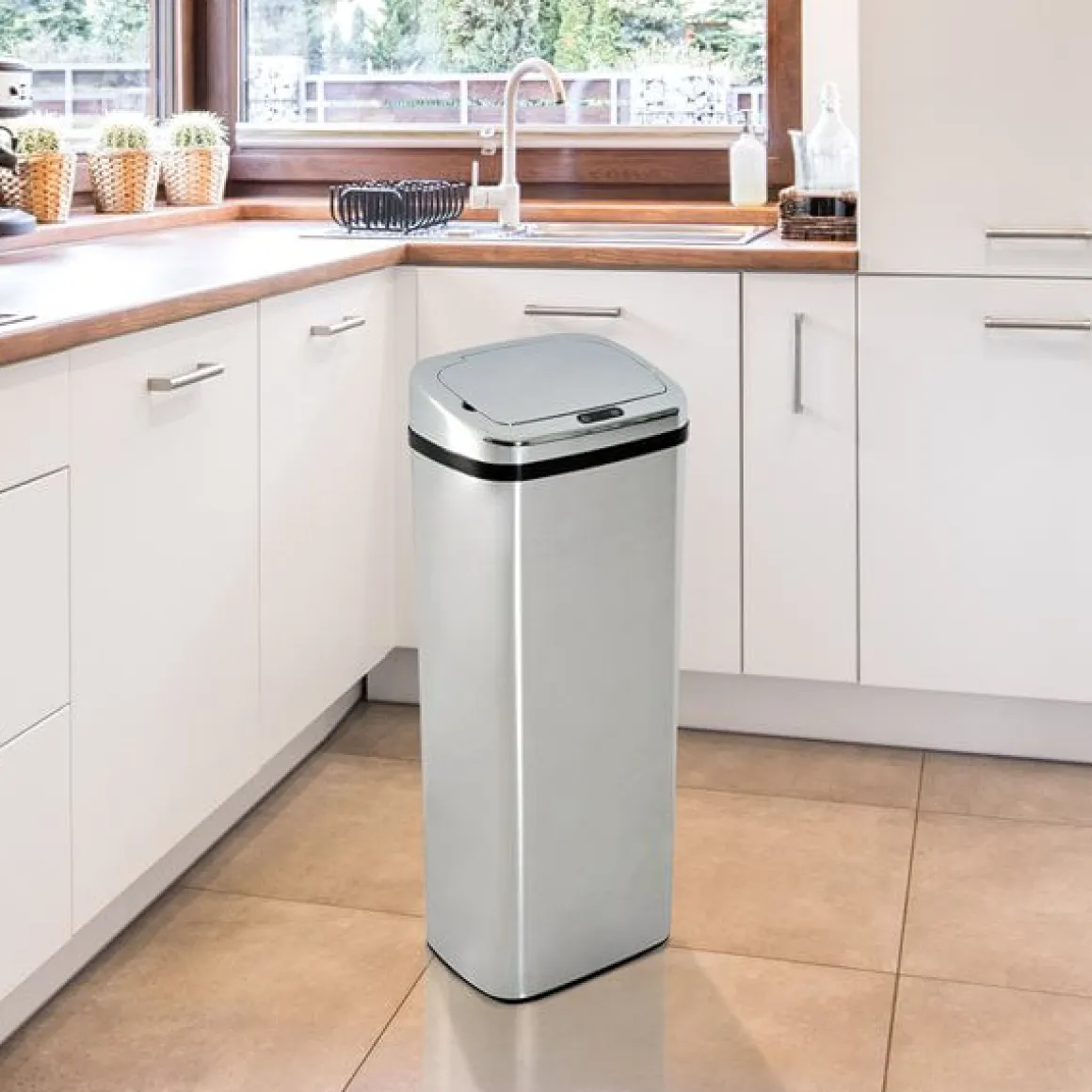 Cubo de basura inteligente Homcom 50L inox 84x33x25 cm