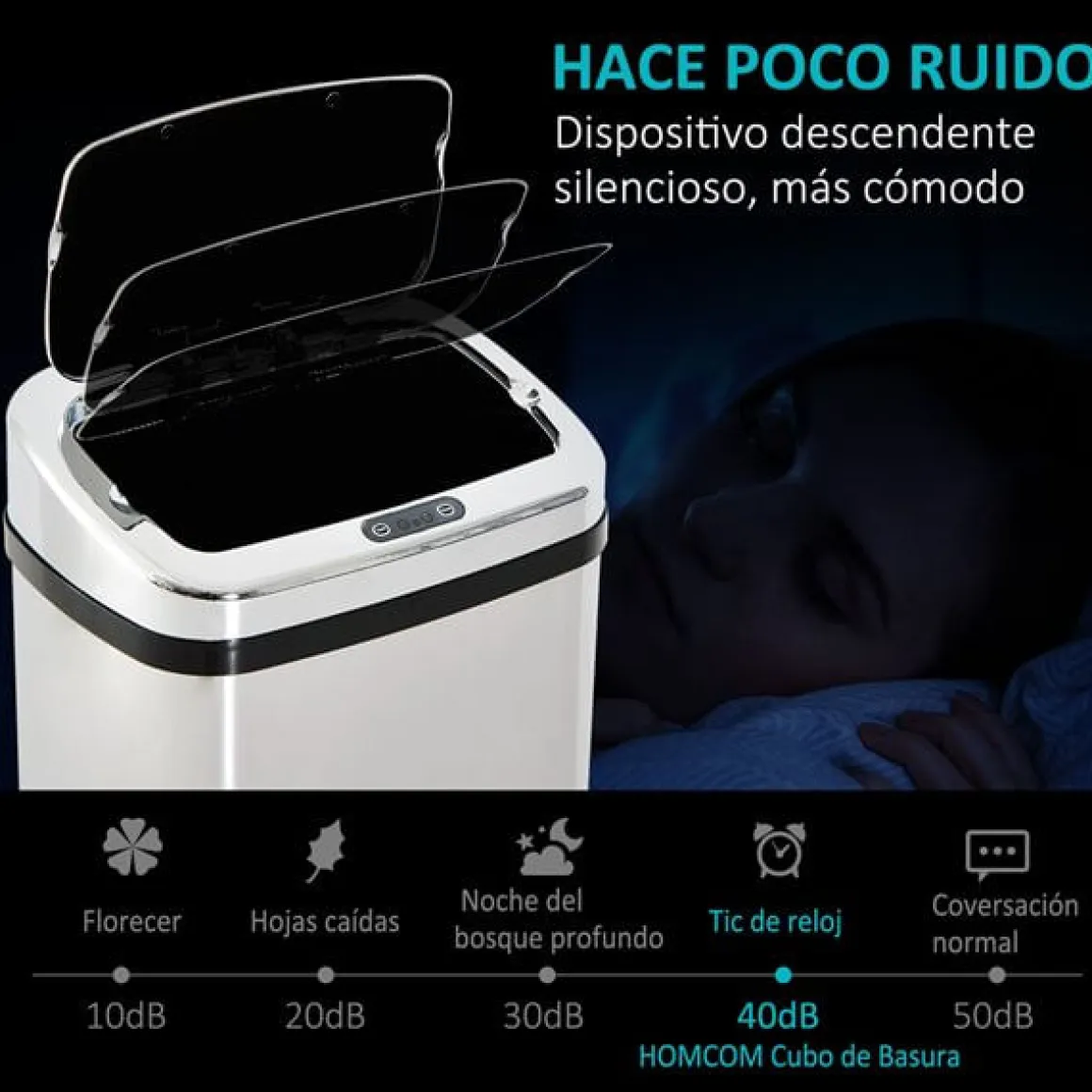 Cubo de basura inteligente Homcom 50L inox 84x33x25 cm