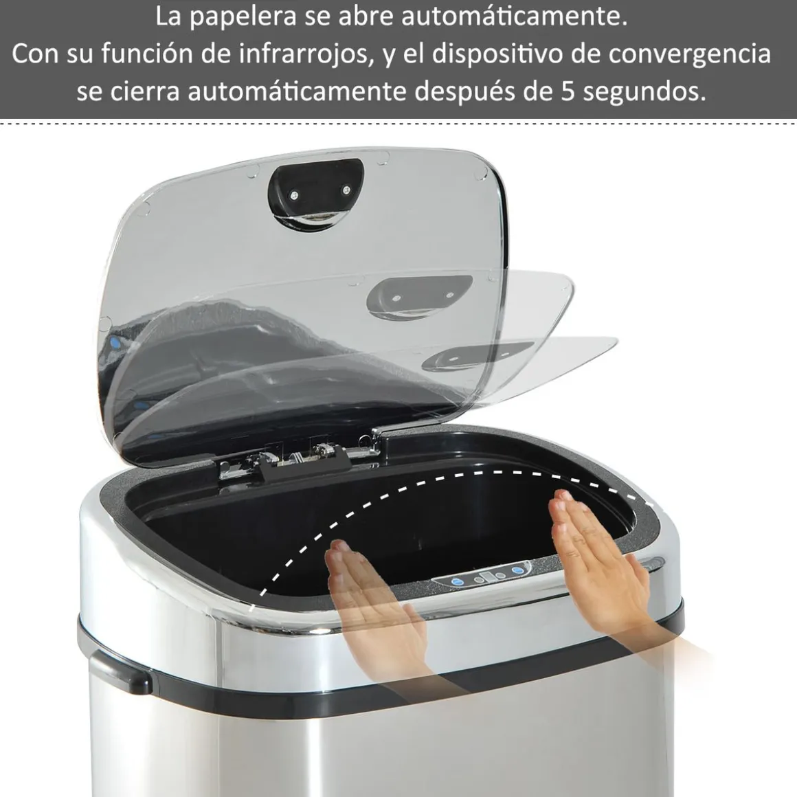 Cubo de basura Kasai Homcom 68L sensor de apertura acero inox 78x40,5x29,5 cm