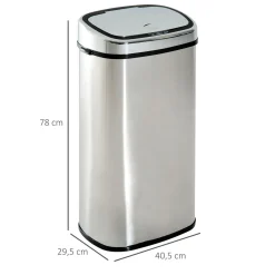 Cubo de basura Kasai Homcom 68L sensor de apertura acero inox 78x40,5x29,5 cm