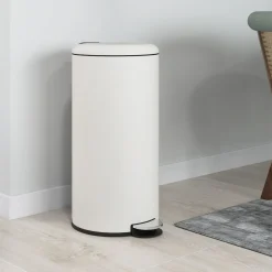 Cubo de basura Vela Homcom 30L con pedal + cubo extraíble blanco Ø36x63,5 cm