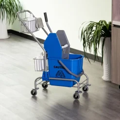 Cubo de fregar Homcom 26L con ruedas + cestas + escurridor a presión azul 95x73x45 cm