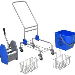 Cubo de fregar Homcom 26L con ruedas + cestas + escurridor a presión azul 95x73x45 cm