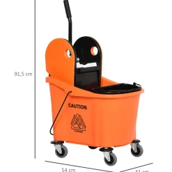 Cubo de fregona Homcom 36L escurridor de presión con ruedas naranja 91,5x54x41 cm