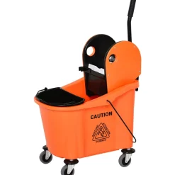 Cubo de fregona Homcom 36L escurridor de presión con ruedas naranja 91,5x54x41 cm