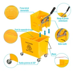 Cubo de fregona profesional Homcom 20L con ruedas y prensa amarillo