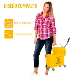 Cubo de fregona profesional Homcom 20L con ruedas y prensa amarillo