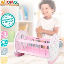 Cuna para muñecos Woomax madera +3A blanco/rosa 36x47,5x35 cm