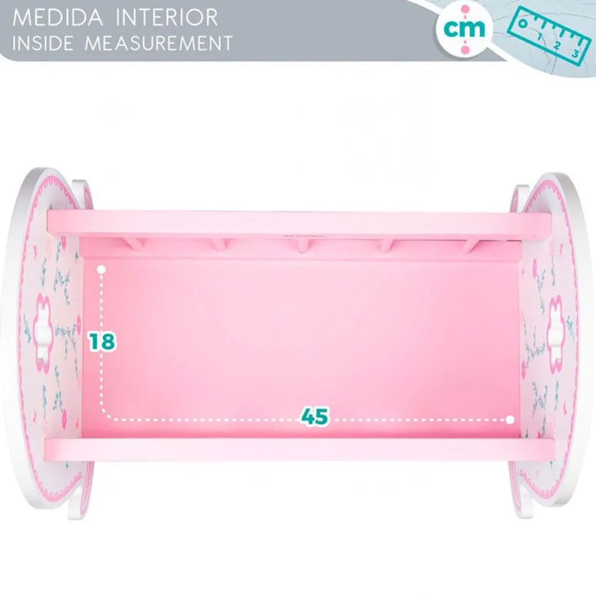 Cuna para muñecos Woomax madera +3A blanco/rosa 36x47,5x35 cm