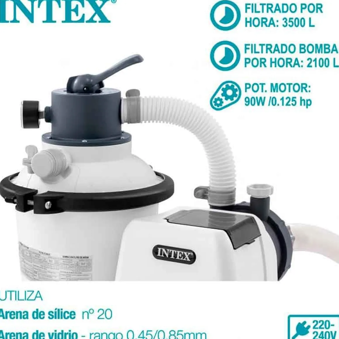 Depuradora de arena Krystal Clear Intex 3500L/h 90W con temporizador gris