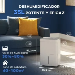 Deshumidificador eléctrico Green Homcom 35L 2 velocidades blanco 52,2x35,5x28 cm