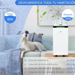 Deshumidificador eléctrico Homcom 10L 2 velocidades 5 modos blanco 50,5x25 cm