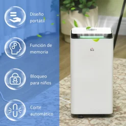Deshumidificador eléctrico Homcom 10L 2 velocidades 5 modos blanco 50,5x25 cm
