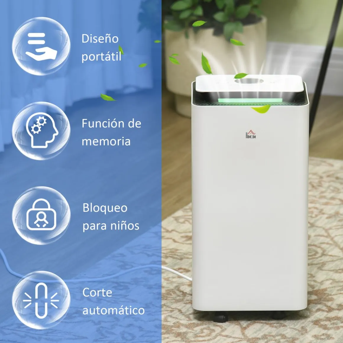 Deshumidificador eléctrico Homcom 10L 2 velocidades 5 modos blanco 50,5x25 cm
