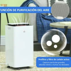 Deshumidificador eléctrico Homcom 10L 2 velocidades 5 modos blanco 50,5x25 cm