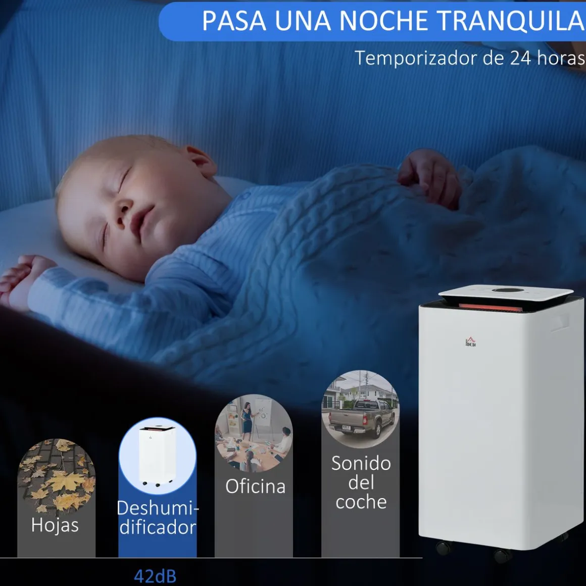 Deshumidificador eléctrico Homcom 12L 2 velocidades 5 modos blanco 50,5x25 cm
