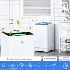 Deshumidificador eléctrico Homcom 12L 2 velocidades 5 modos blanco 50,5x25 cm