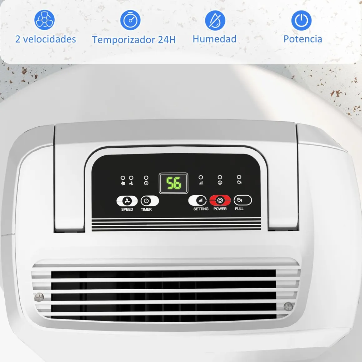 Deshumidificador eléctrico Fresh Homcom 12L 2 velocidades blanco 50,6x28x18 cm