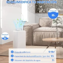 Deshumidificador eléctrico Fresh Homcom 12L 2 velocidades blanco 50,6x28x18 cm