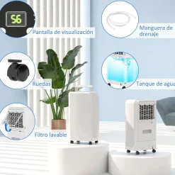 Deshumidificador eléctrico Fresh Homcom 12L 2 velocidades blanco 50,6x28x18 cm