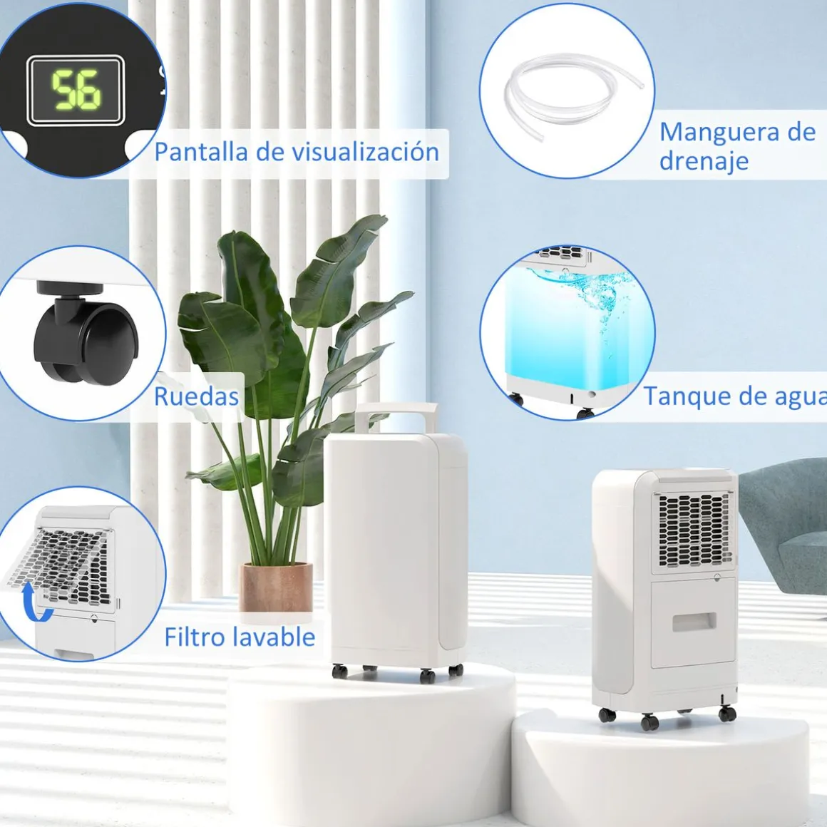 Deshumidificador eléctrico Fresh Homcom 12L 2 velocidades blanco 50,6x28x18 cm