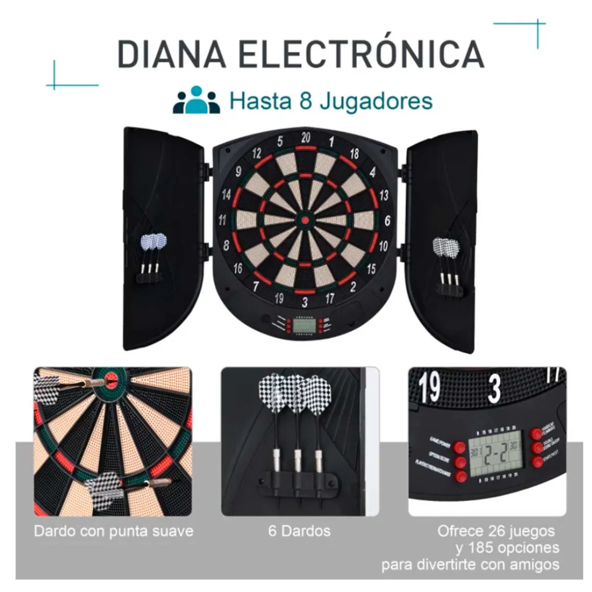 Diana electrónica Homcom 6 dardos con marcador pantalla LCD negro