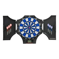 Diana electrónica Sportnow plegable 31 juegos 8 jugadores 6 dardos pantalla LCD negro 45x83x4 cm