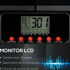 Diana electrónica Sportnow plegable 31 juegos 8 jugadores 6 dardos pantalla LCD negro 45x83x4 cm