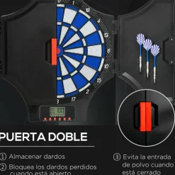 Diana electrónica Sportnow plegable 31 juegos 8 jugadores 6 dardos pantalla LCD negro 45x83x4 cm