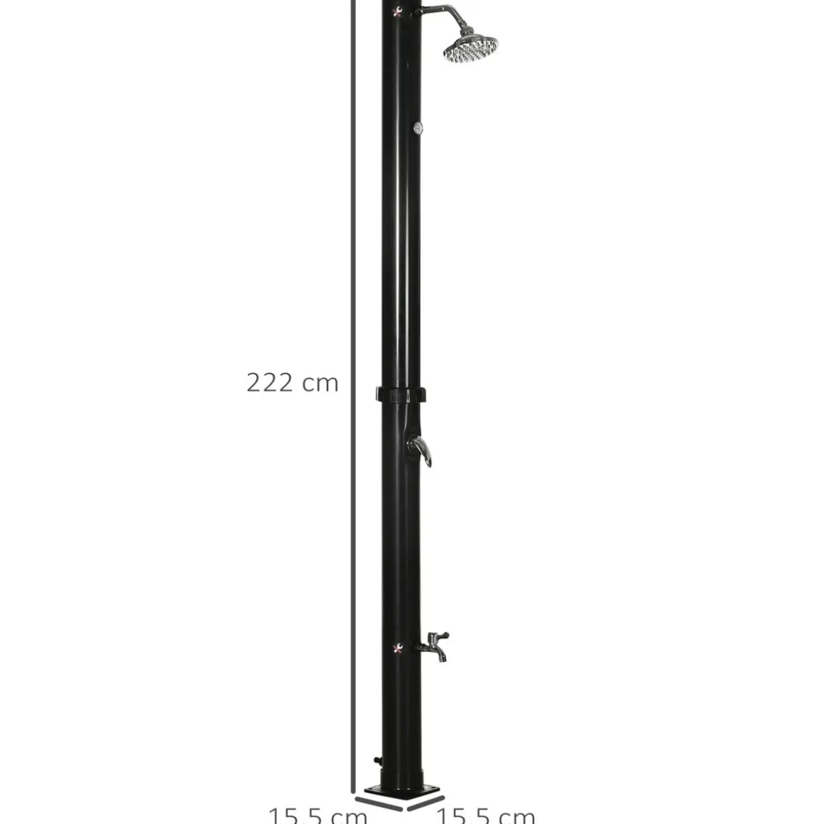 Ducha solar de jardín Outsunny con cabezal negro 222 cm