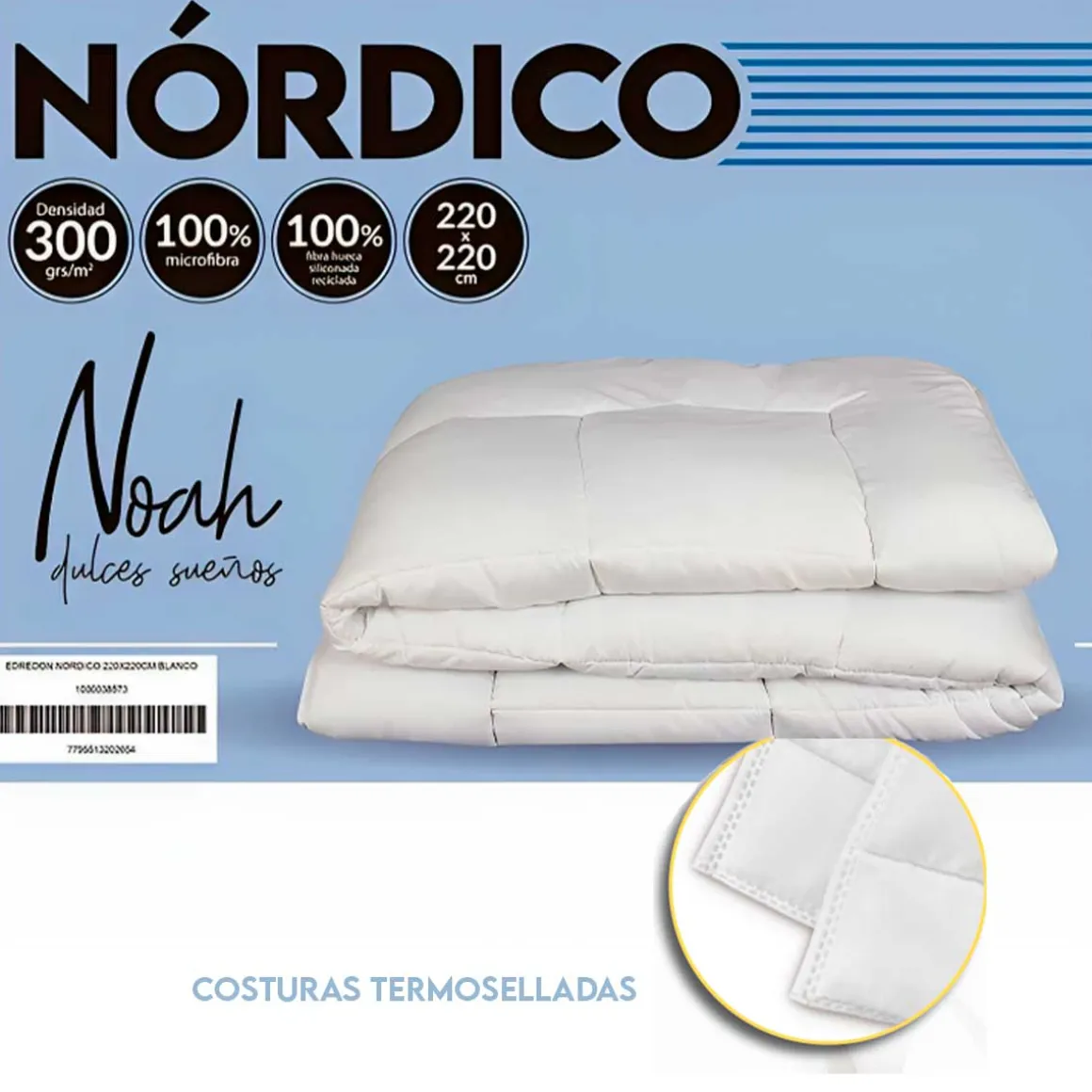 Edredón nórdico Noah 300g/m² 100% microfibra costuras termoselladas blanco