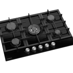Encimera de gas Infiniton 78GLN52 5 fuegos 11700W encendido electrónico cristal negro 70 cm