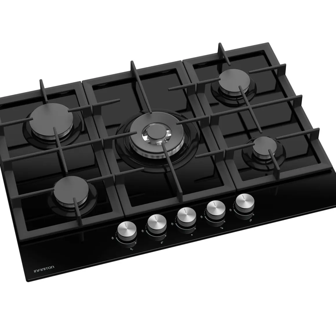 Encimera de gas Infiniton 78GLN52 5 fuegos 11700W encendido electrónico cristal negro 70 cm
