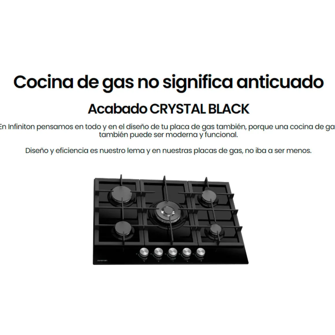Encimera de gas Infiniton 78GLN52 5 fuegos 11700W encendido electrónico cristal negro 70 cm