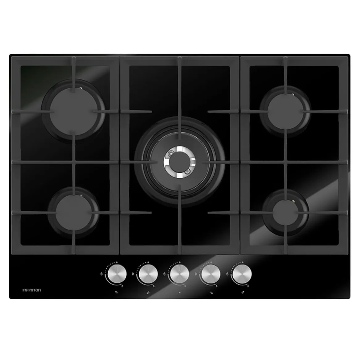 Encimera de gas Infiniton 78GLN52 5 fuegos 11700W encendido electrónico cristal negro 70 cm