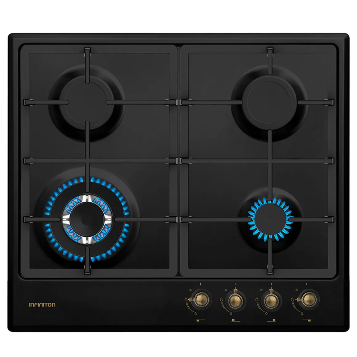 Encimera de gas Infiniton GAS41RO 8000W 4 fuegos acabado rústico negro/dorado 58 cm