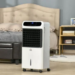 Enfriador de aire Homcom 75W con temporizador+ruedas blanco 81x38x35 cm