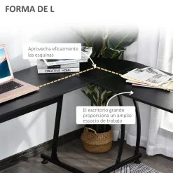 Escritorio Acuario Homcom diseño L negro 74x112,5x152 cm