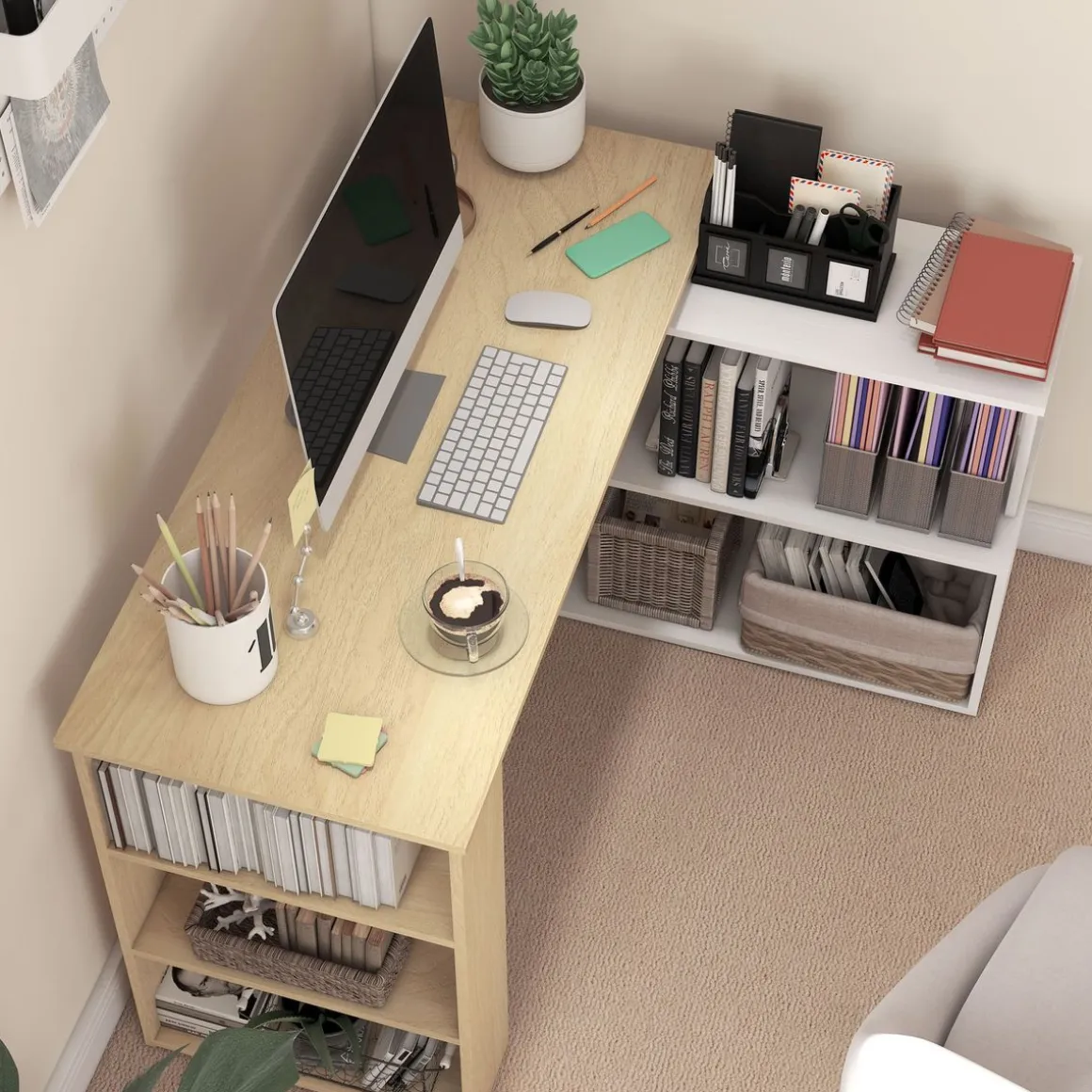 Escritorio Aventa Homcom multiposición 360º blanco/natural 74,5x120x110 cm