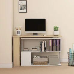 Escritorio Aventa Homcom multiposición 360º blanco/natural 74,5x120x110 cm