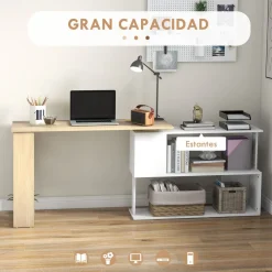 Escritorio Aventa Homcom multiposición 360º blanco/natural 74,5x120x110 cm